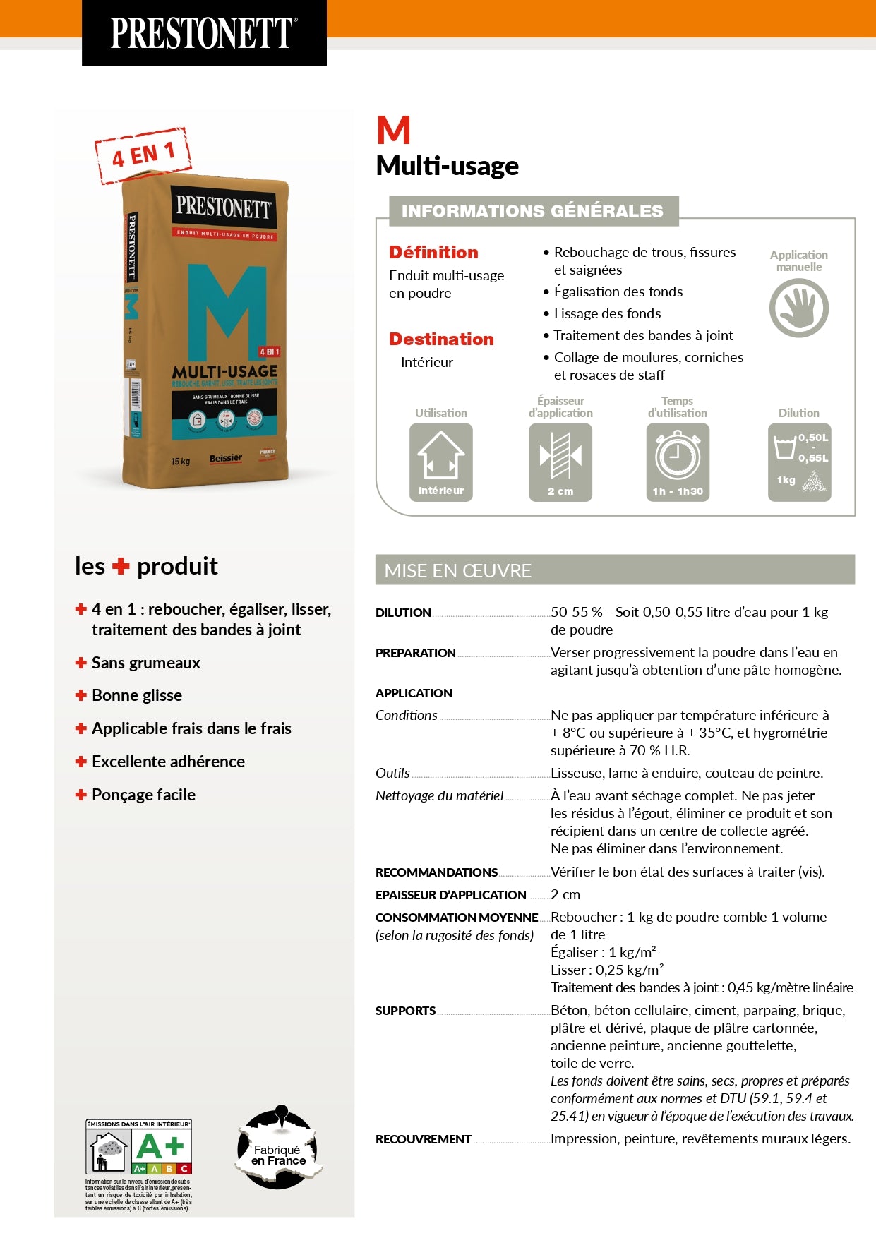 Enduit Multi-Usage 4 en 1 Prestonett M