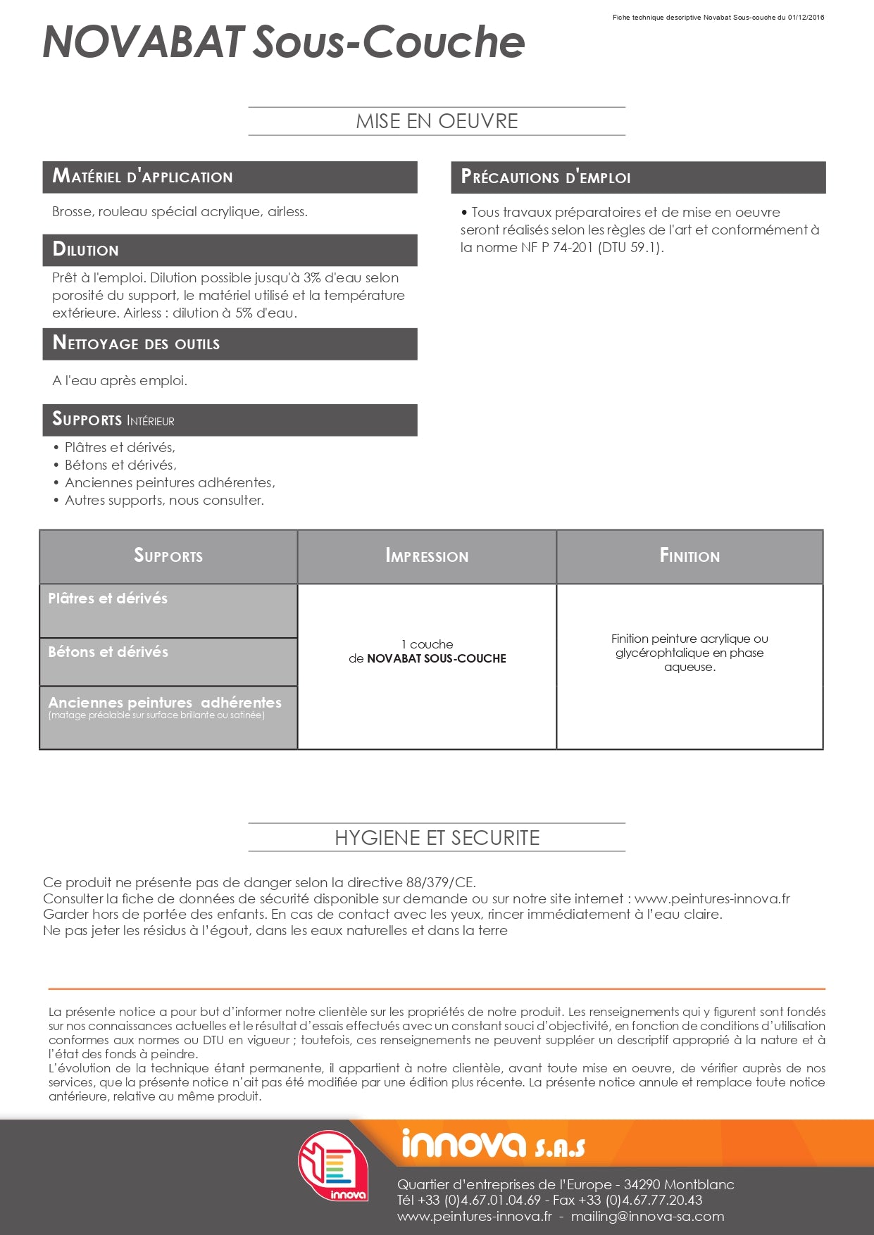 Novabat Sous-Couche 15L Blanc - Gamme Professionnelle INNOVA