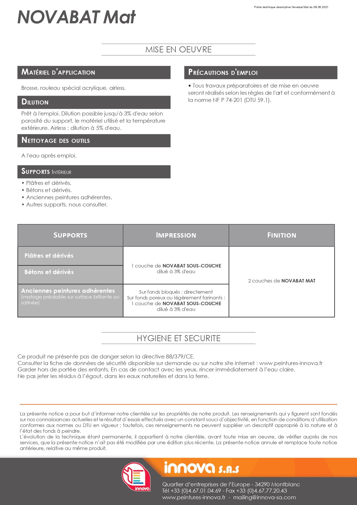 Novabat Mat 15L Blanc - Gamme Professionnelle INNOVA