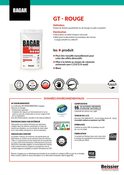 Enduit BAGAR GT ROUGE 25KG